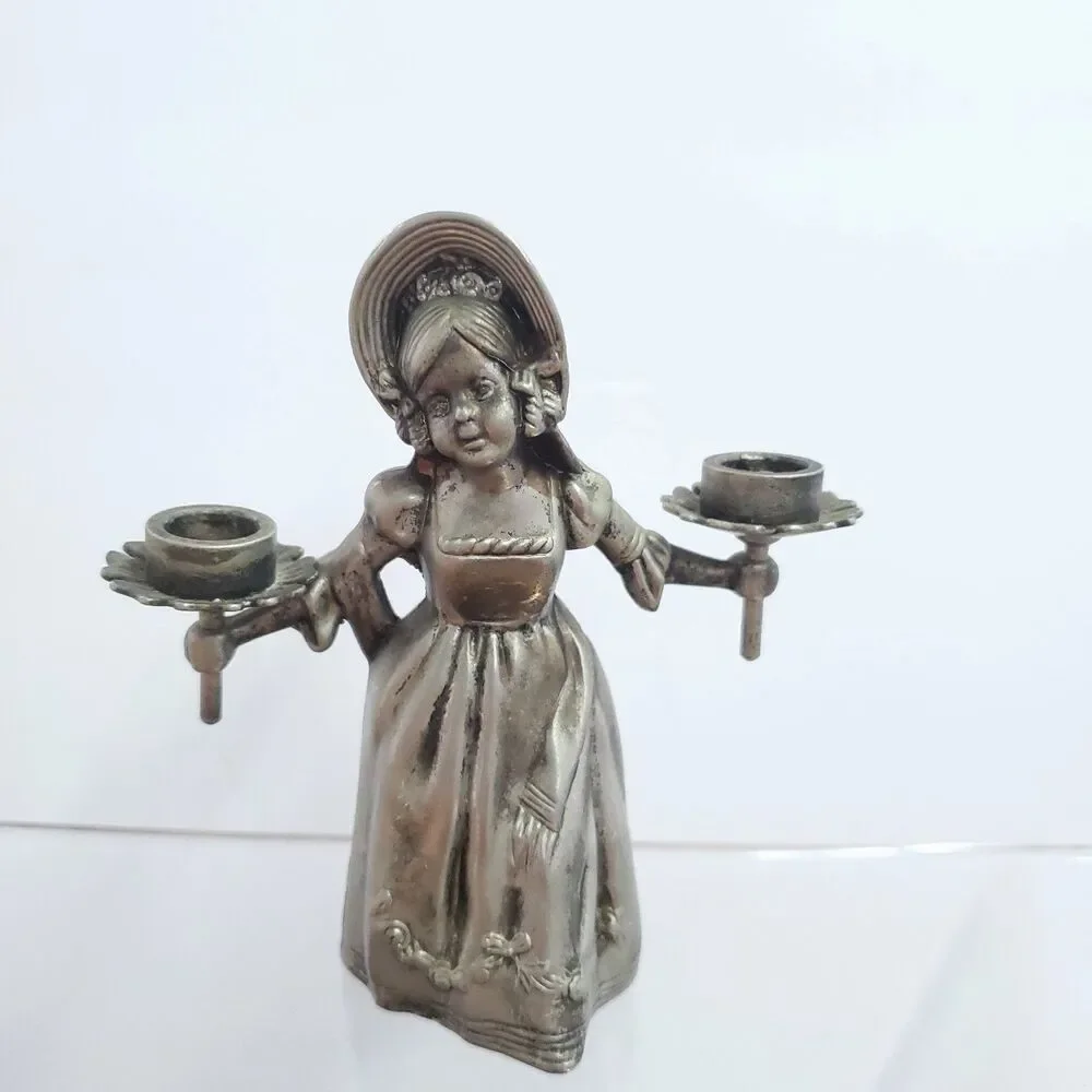 Vintage Hans Christian Andersen Little Match Girl Pewter Candle Holder Snuffer